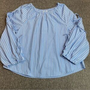 FREE ASSENBLY Women's Blue Striped Blouse with Tie Sleeves Size L